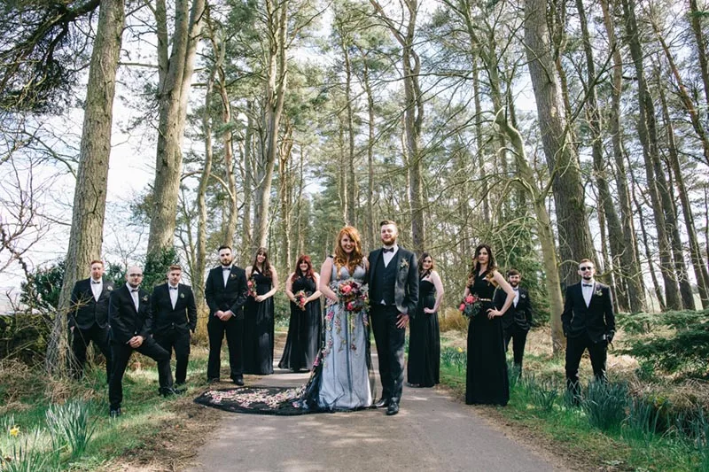 Bride groom et al on driveway